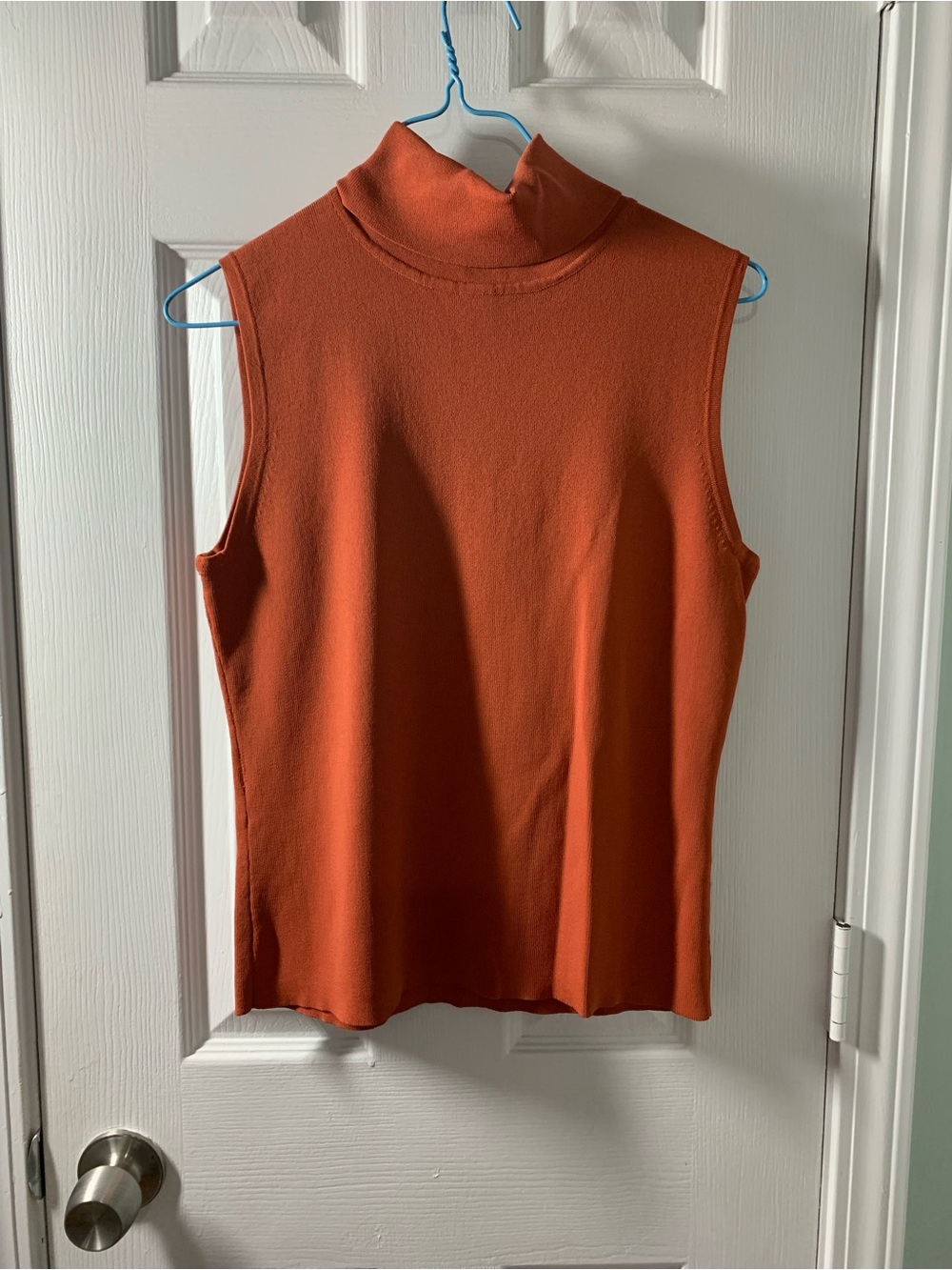 Scott Taylor Sleeveless Mock Neck Tank Top in Rust Orange